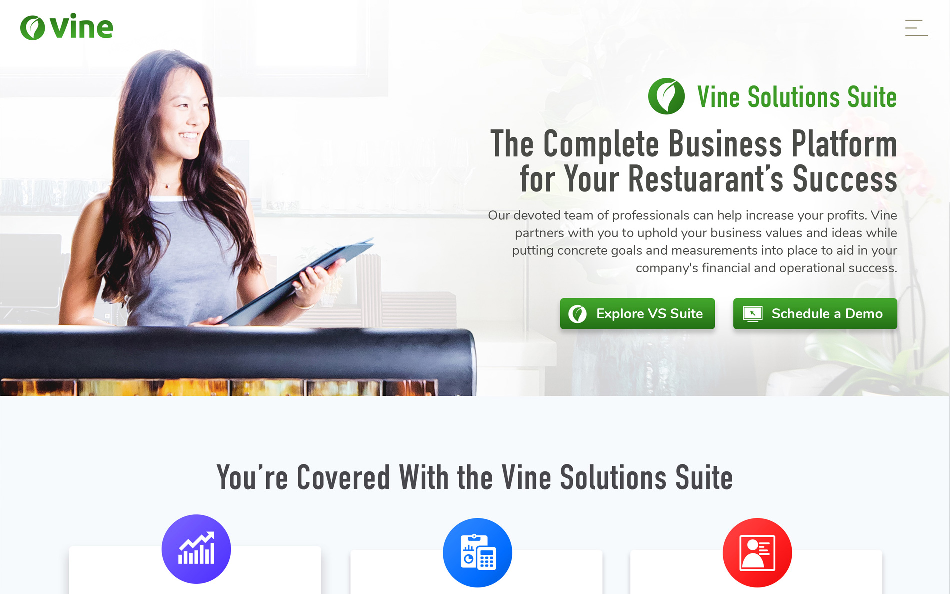Screenshot of the Vine Solutions website. Screenshot of the Vine Solutions website.